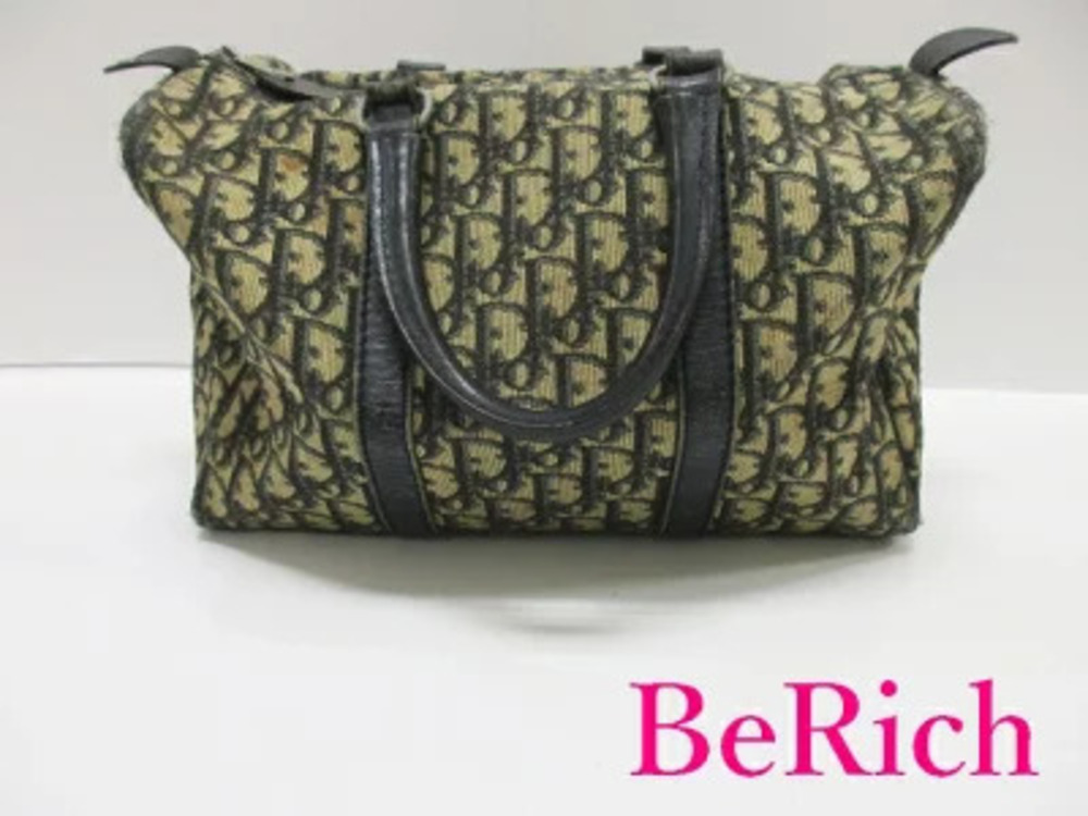 Christian Dior Boston Bag Handbag Trotter CD Navy Blue Shoulder Travel
